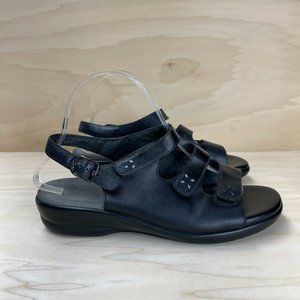 SAS Tripad Comfort Womens Leather Buckle Hook Loop Black Slingback Sandals Sz 9